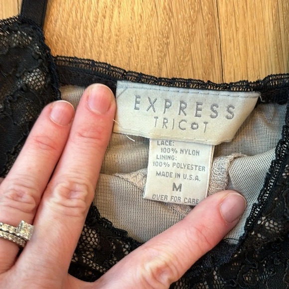 Vtg Express Tank Y2K Slip Lace Mesh Black Top Size Medium - Picture 5 of 5